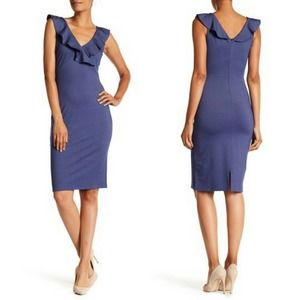 SUPERFOXX V-Neck Ruffle Blue Midi Dress Dress